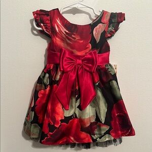 Sweet Heart Rose Floral Red and Black Dress with Bow Size 2T. NWT. Holiday Dress